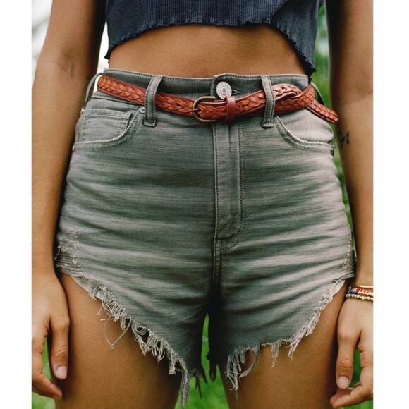 American Eagle Green Highest Rise Distressed Mom Shorts - Picture 1 of 11